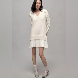 Anthropologie English Factory Twofer Sweater Dress Pleated  Cream White